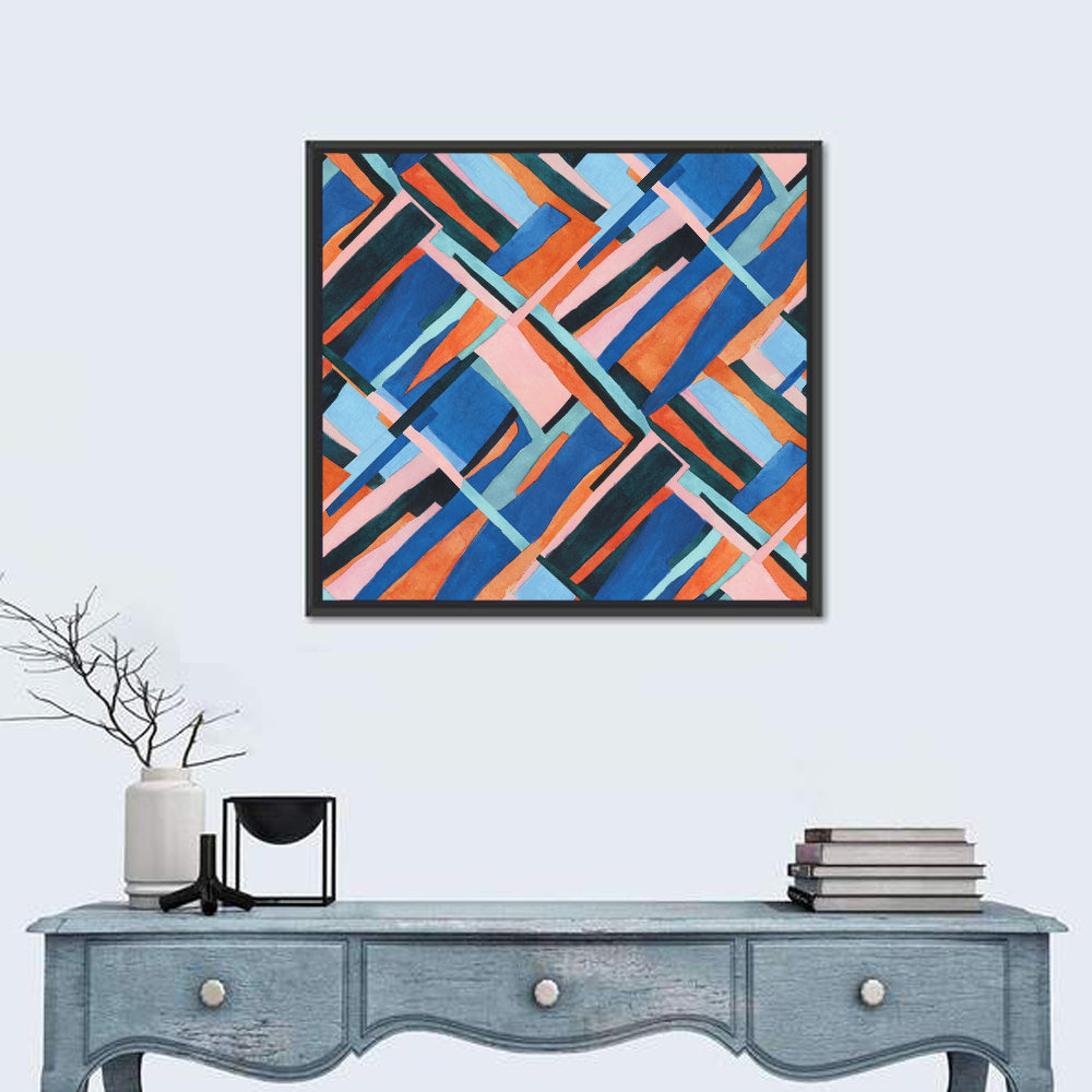 Watercolor Diagonal Grid Wall Art in a room, square