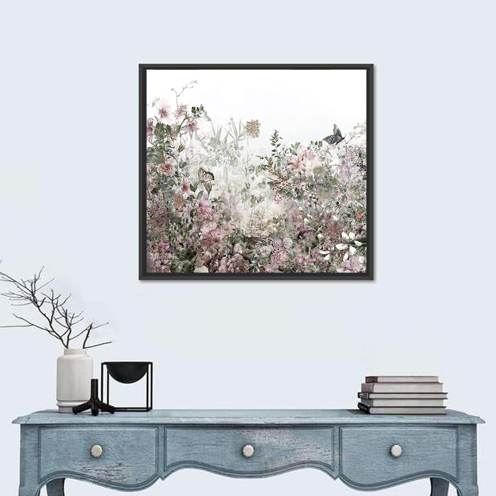 Faded Watercolor Floral Garden Wall Art in a room, square