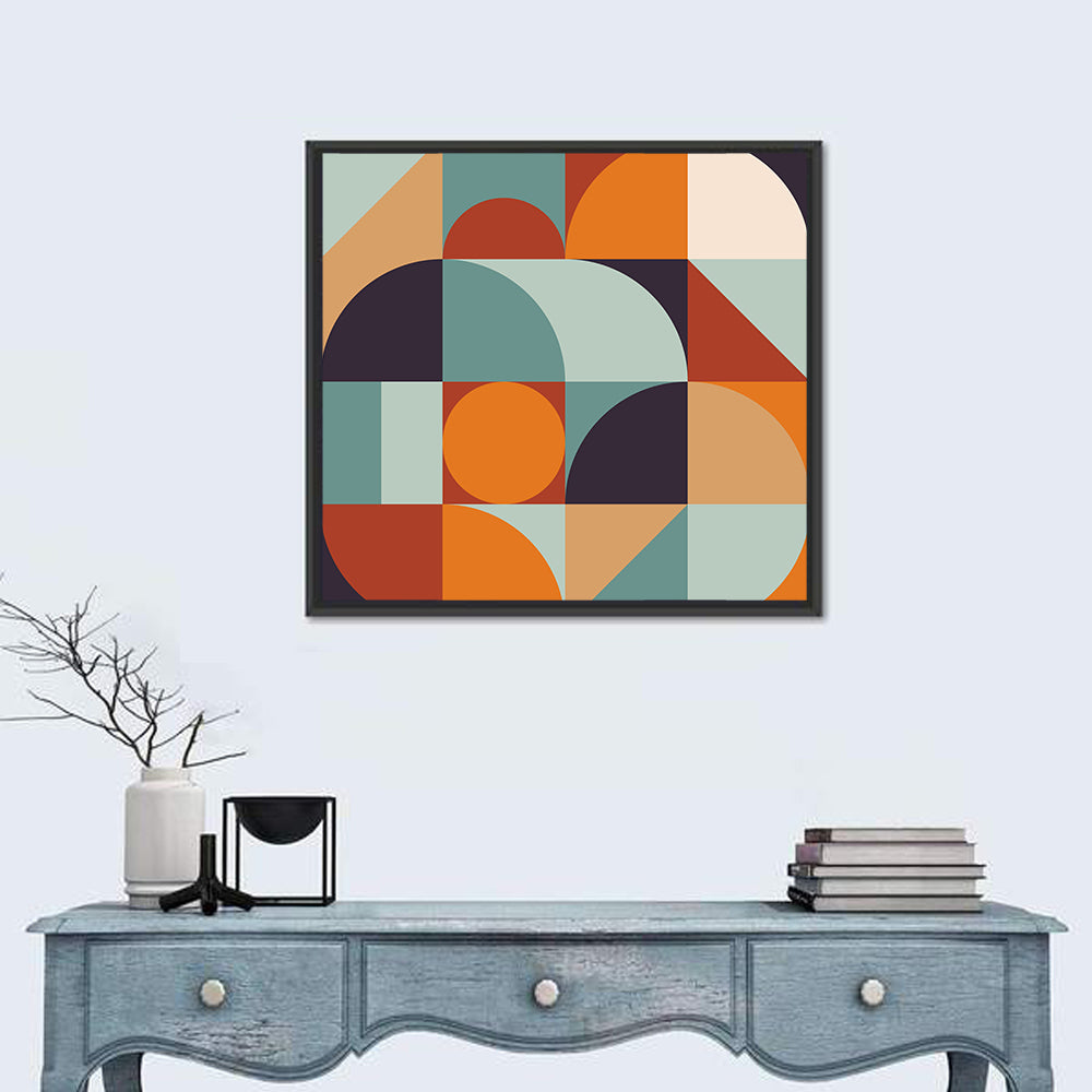 Asymmetrical Geometric Grid Wall Art in a room, square