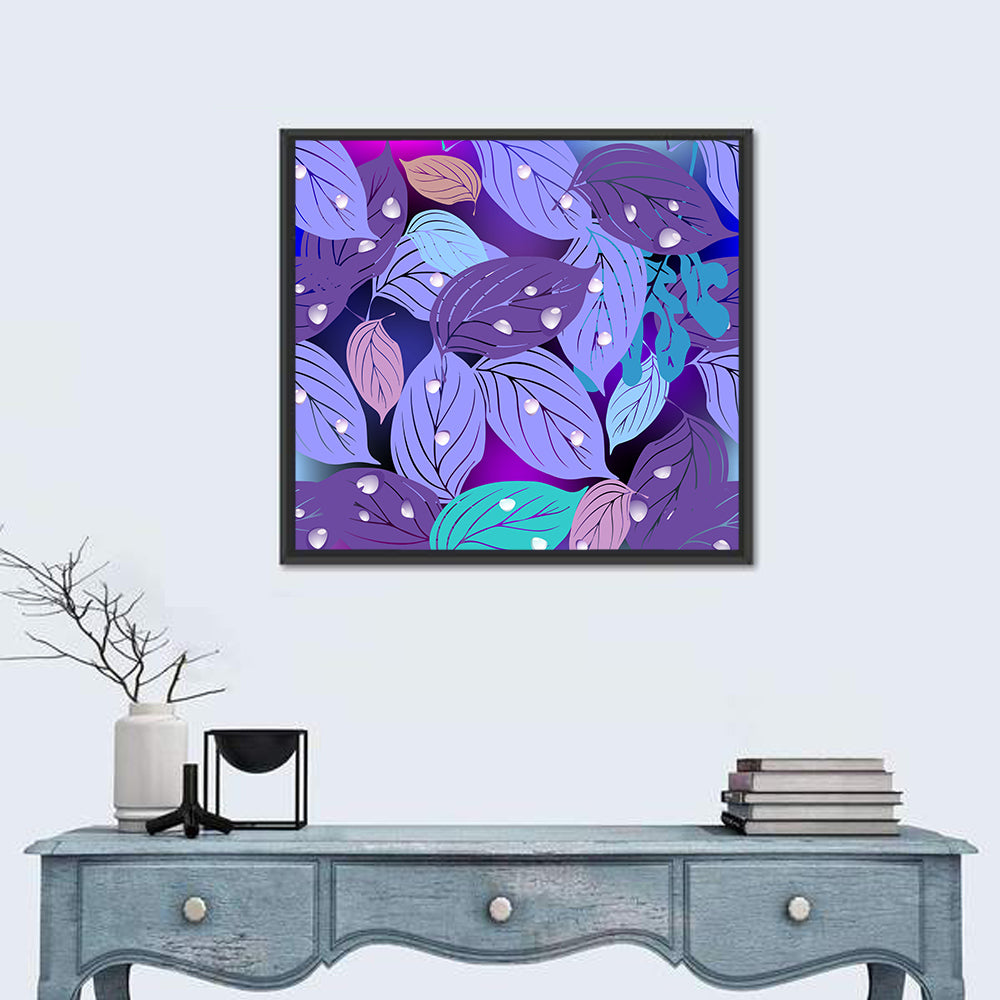 Dewy Leaf Pattern Wall Art in a room, square