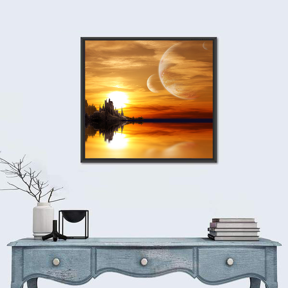 Twin Moons Over Alien Castle Wall Art