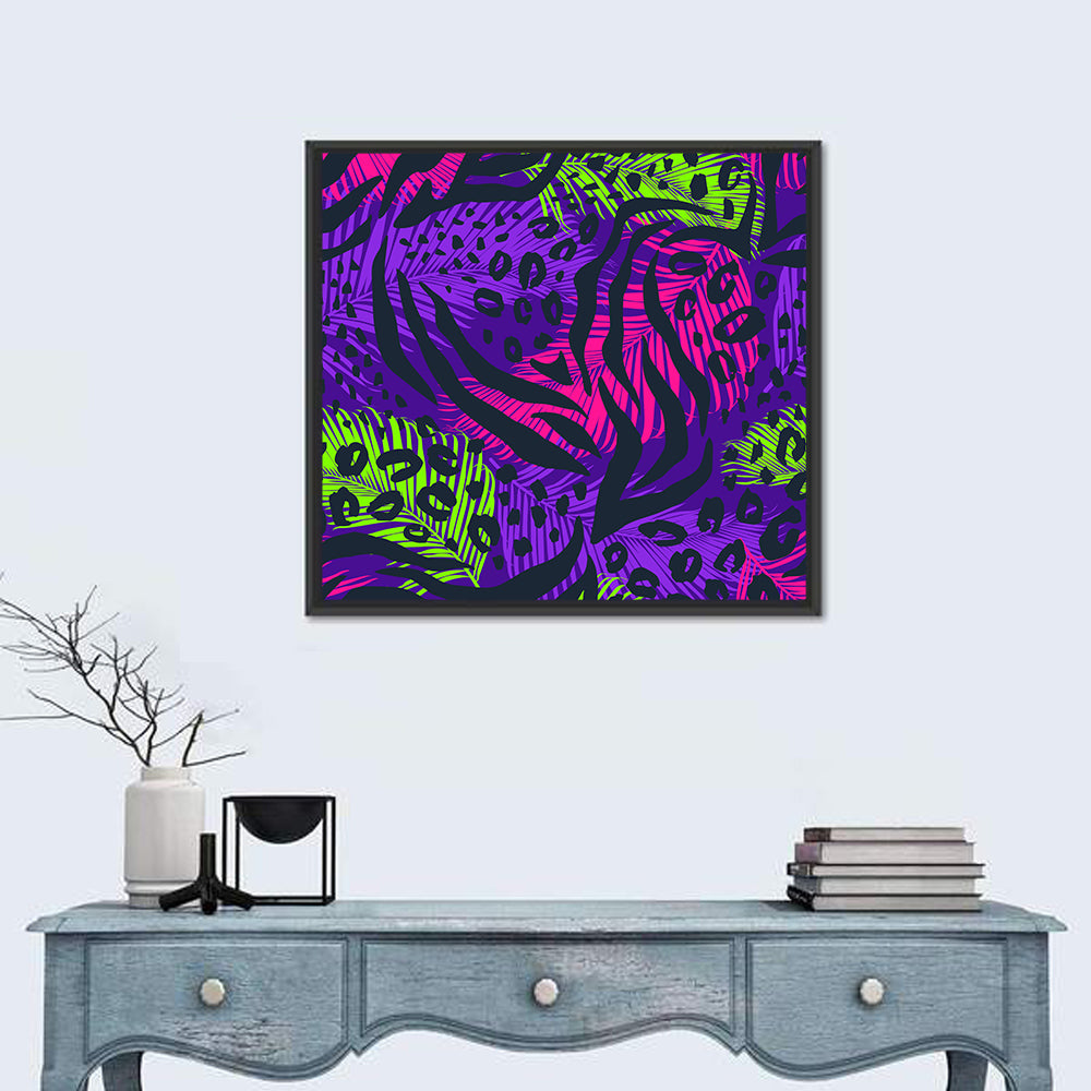 Neon Tropical Leaf Pattern Wall Art