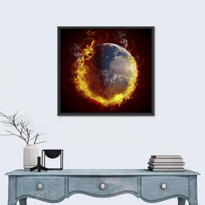 Planet Earth Burning Fire Wall Art