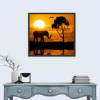 Sunset Elephant Silhouette Wall Art