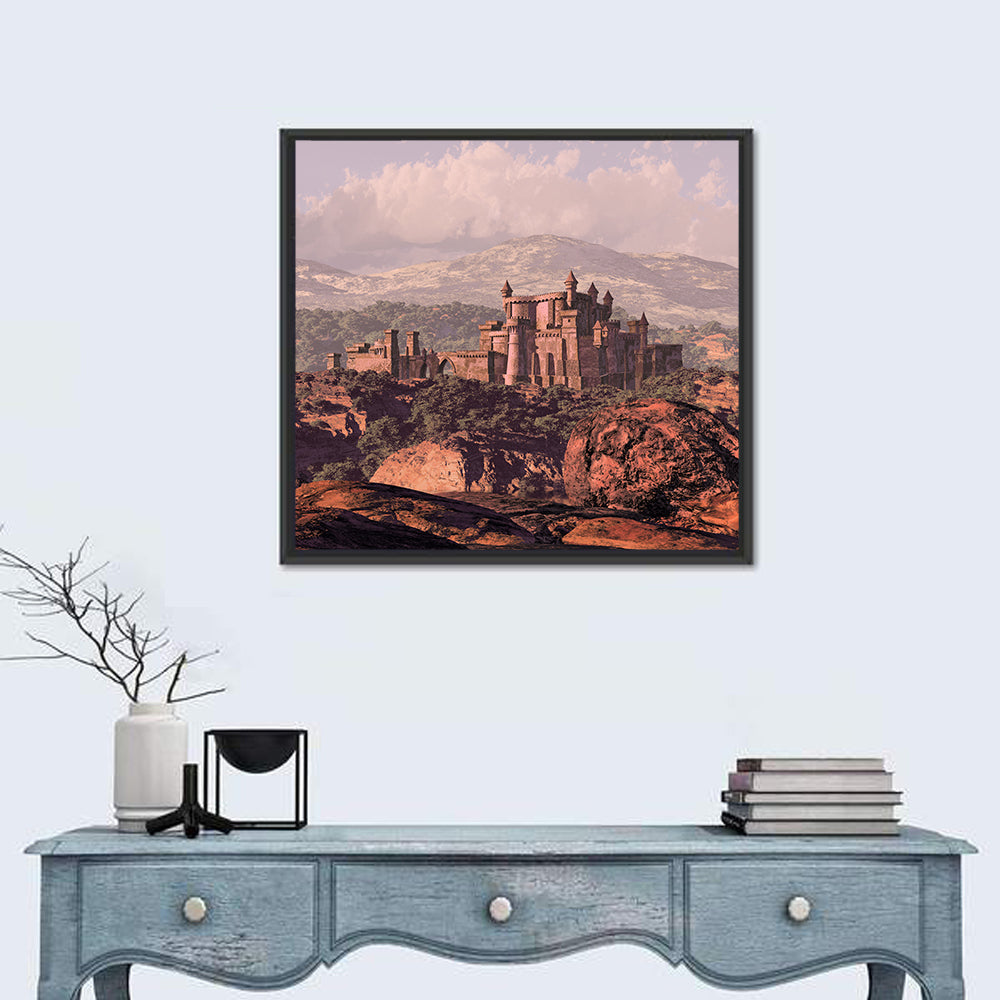 Medieval Fortress on Rocky Plateau Wall Art in a room, square
