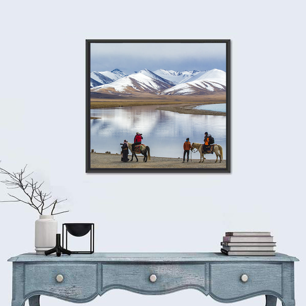 Namco Lake with Horse Riders Wall Art in a room, square