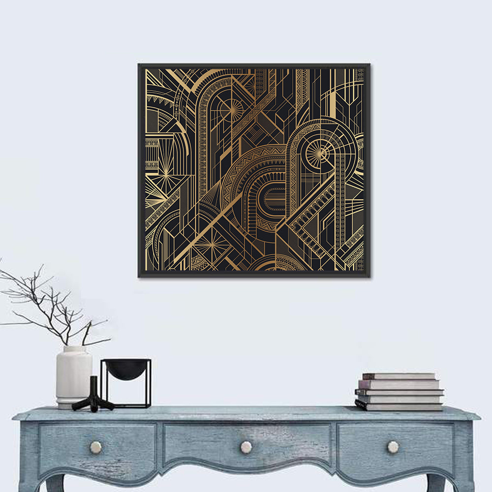 Black and Gold Circle Ornament Pattern Wall Art