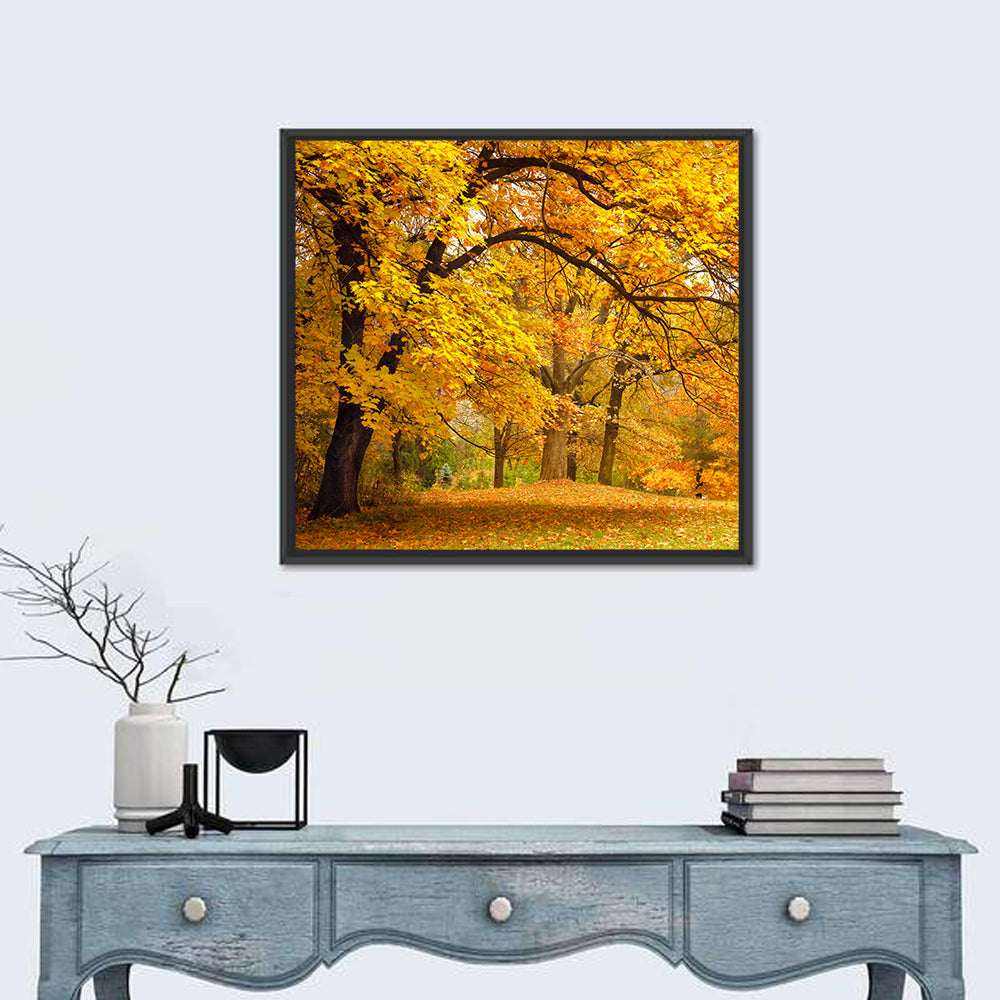Golden Canopy in Autumn Park Wall Art in a room, square