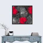 Red Palm Leaf Pattern Wall Art