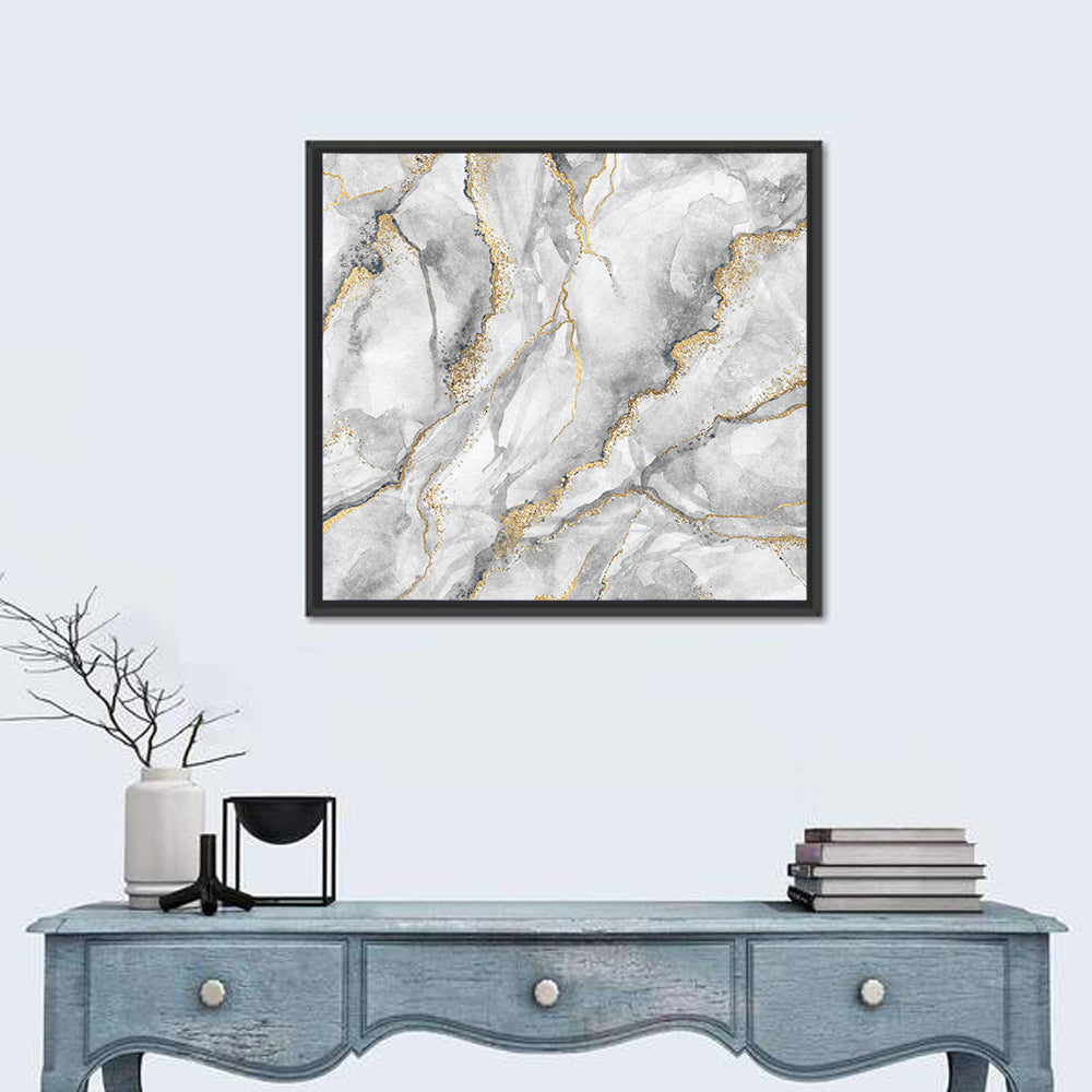 White Marble with Gold Veins Wall Art in a room, square