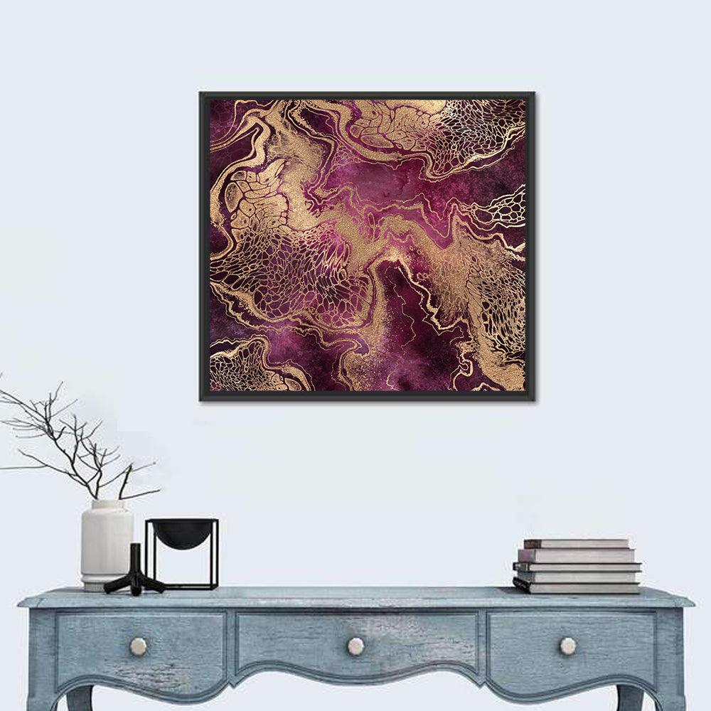 Purple and Gold Marble Abstraction Wall Art