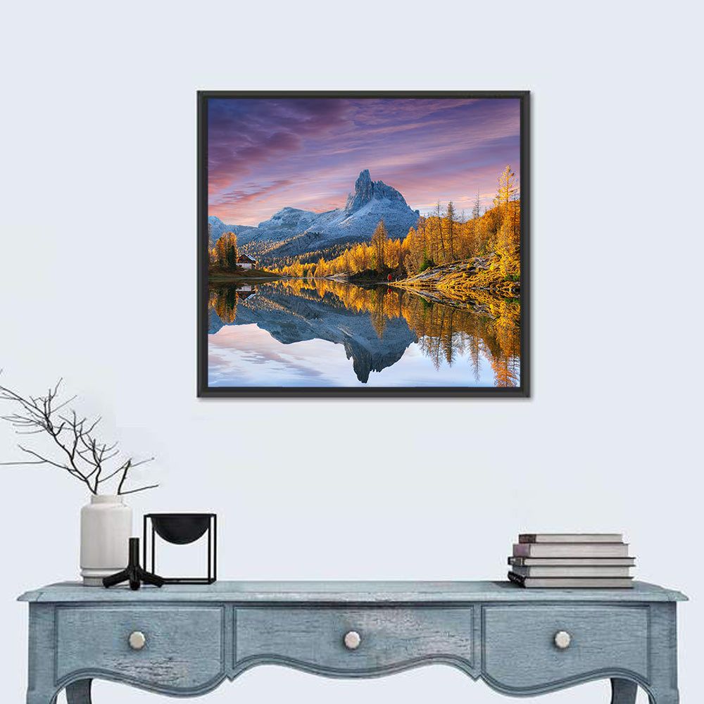 Lago Di Federa, Dolomites Sunset Wall Art in a room, square
