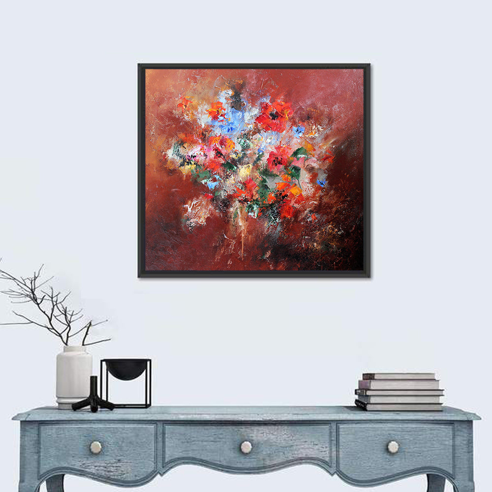 Impasto Poppy Bouquet Wall Art in a room, square
