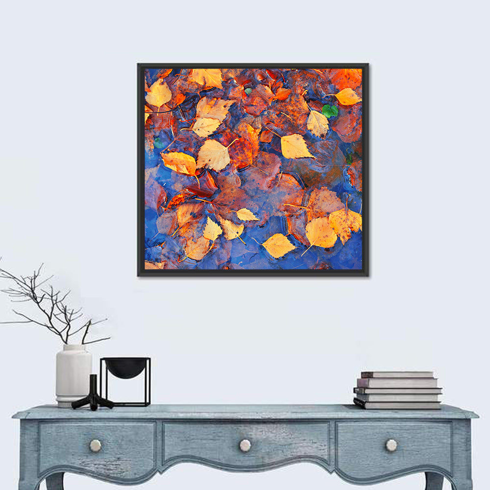 Birch Leaves in Rain Puddle Wall Art