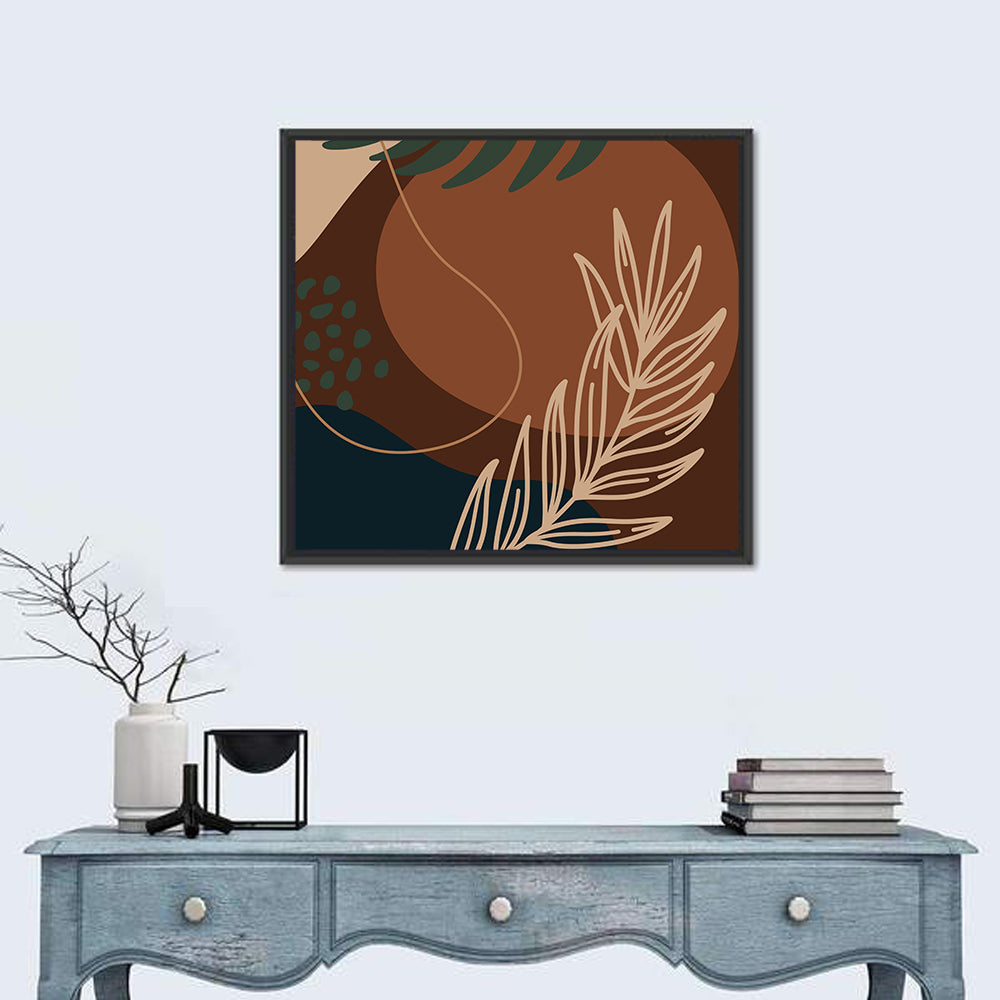 Brown Geometric Palm Leaf Wall Art in a room, square