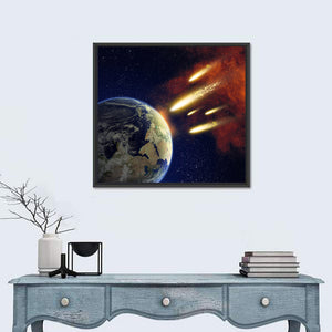 Earth & Flying Asteroids In Space Wall Art