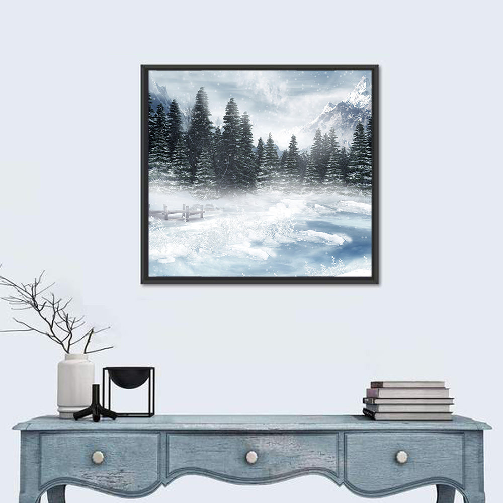 Frozen Lake Wall Art in a room, square