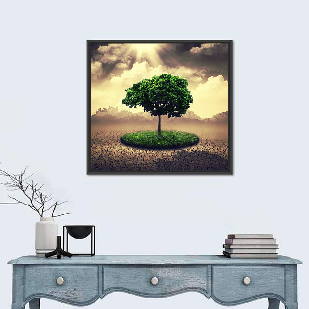 Circular Grass Oasis with Lone Tree Wall Art in a room, square
