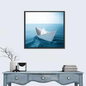 Paper Sailboat On Blue Water Wall Art