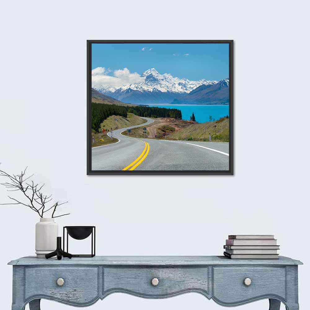 Road to Aoraki Mount Cook Wall Art in a room, square