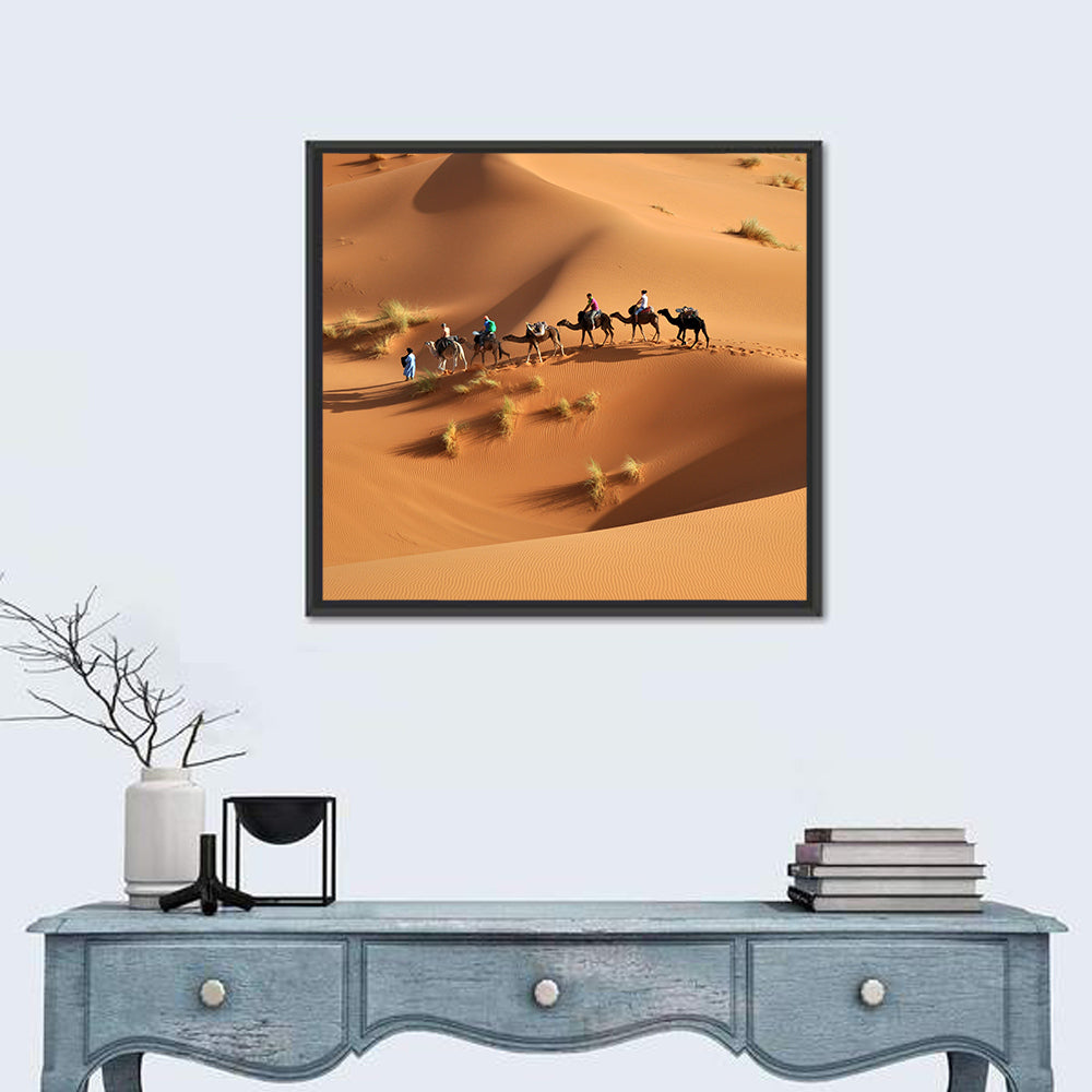 Morocco Sahara Caravan Wall Art in a room, square