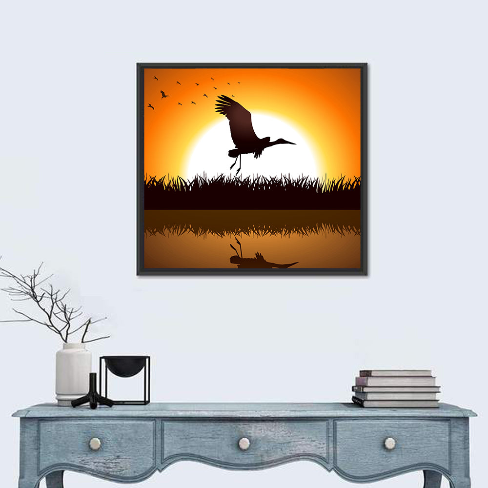 Stork Silhouette at Sunset Wall Art