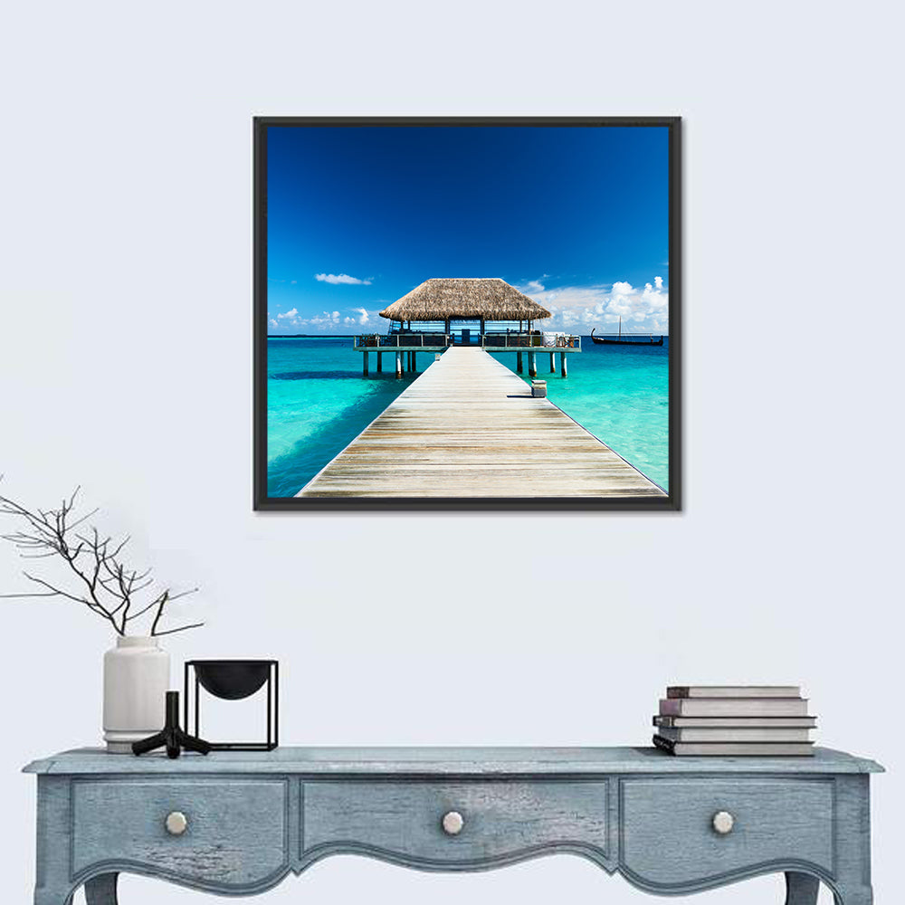 Maldives Wooden Jetty Over Turquoise Water Wall Art