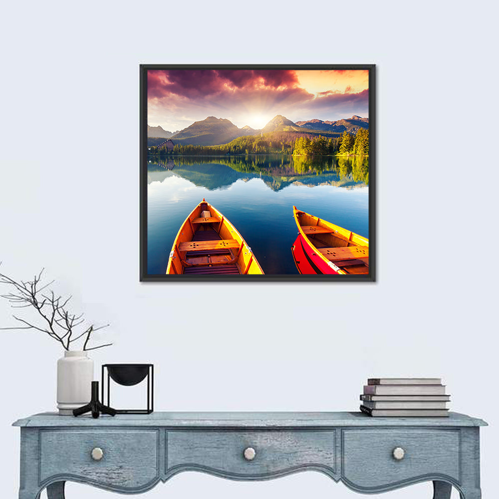 Three Boats on Slovak Mountain Lake Wall Art