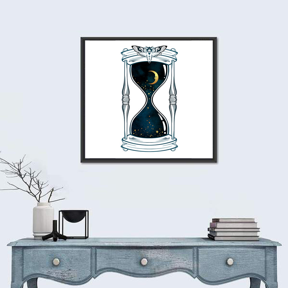 Hand Drawn Hourglass with Moth Wall Art