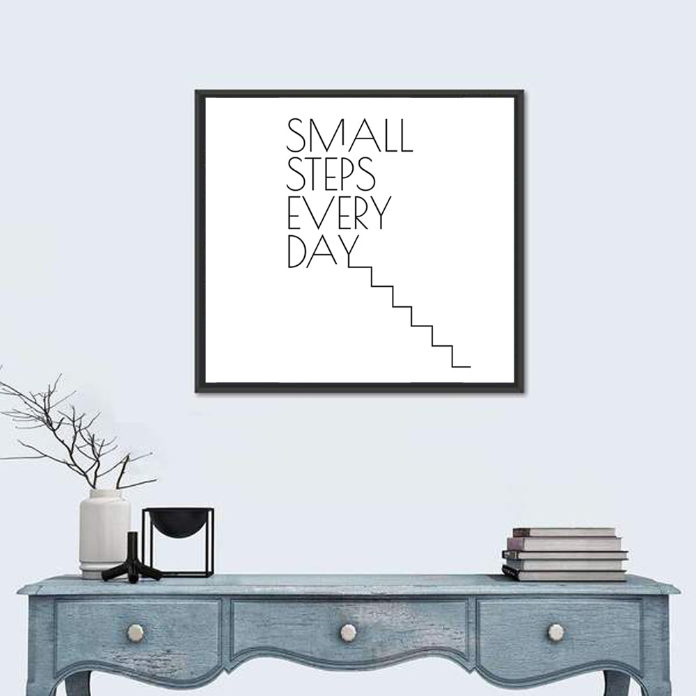 Small Steps Every Day Quote Wall Art in a room, square