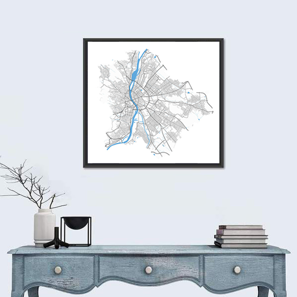 Budapest City Map Wall Art