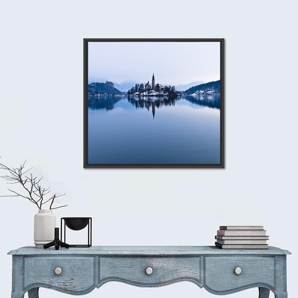 Bled Island Church in Winter Wall Art