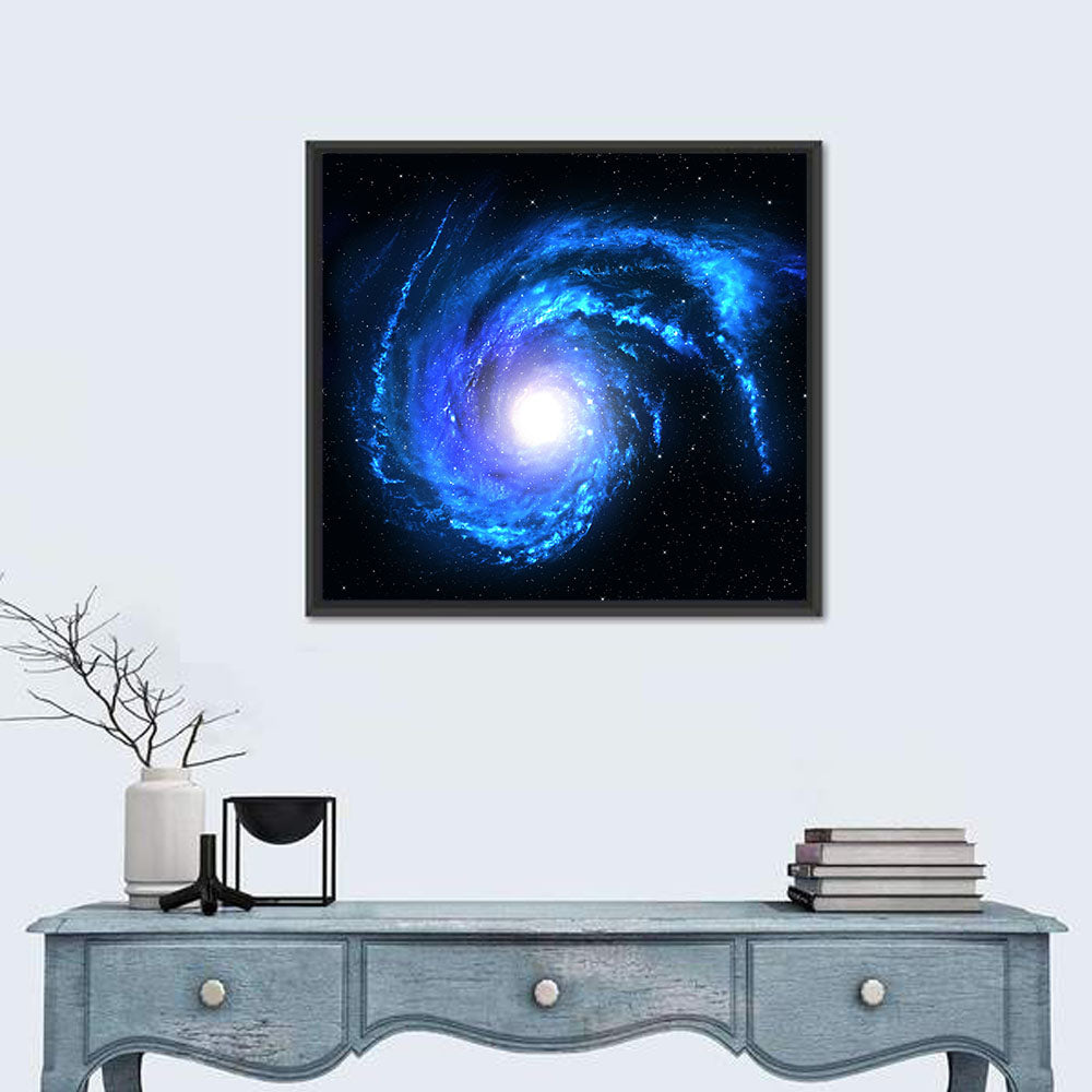Glowing Blue Spiral Galaxy Wall Art
