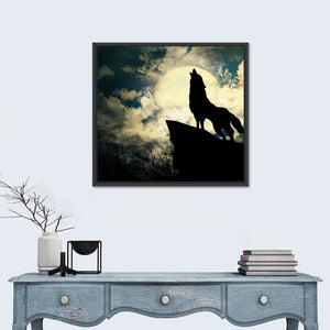 Wolf Howling To Full Moon Wall Art