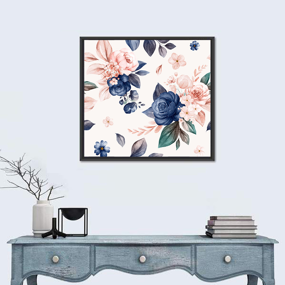Peach Watercolor Rose Pattern Wall Art