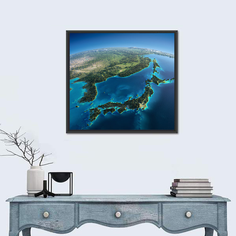 Japanese Archipelago Aerial View Wall Art in a room, square