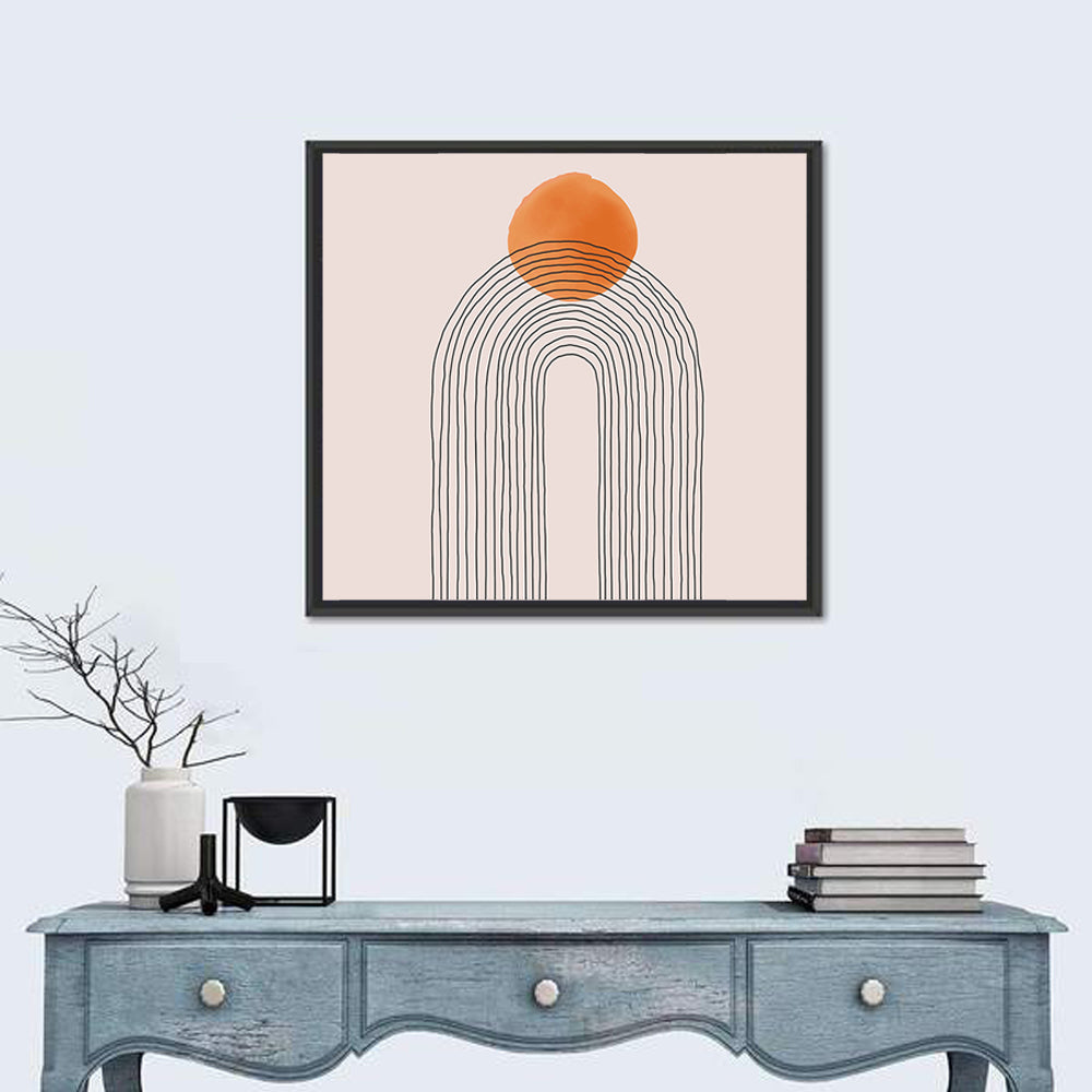 Layered Arch Sun Abstract Wall Art in a room, square