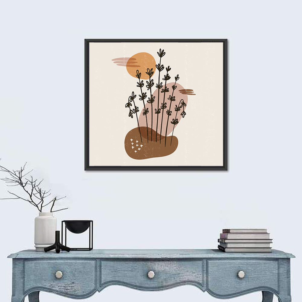 Lavender Botanical Minimalist Wall Art in a room, square