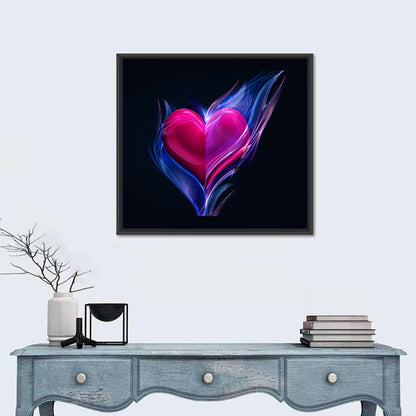 Burning Pink Heart In Blue Fire Wall Art