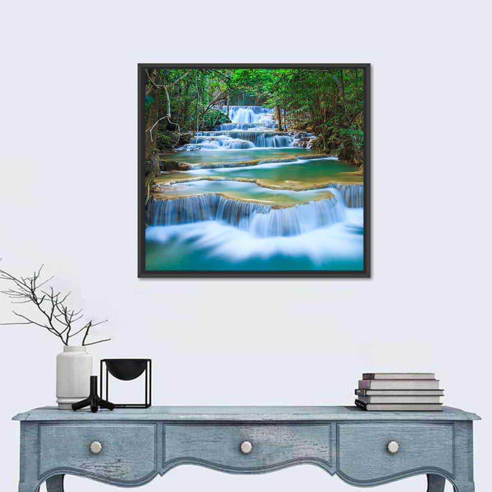 Kanchanaburi Multi-tiered Waterfall Wall Art in a room, square