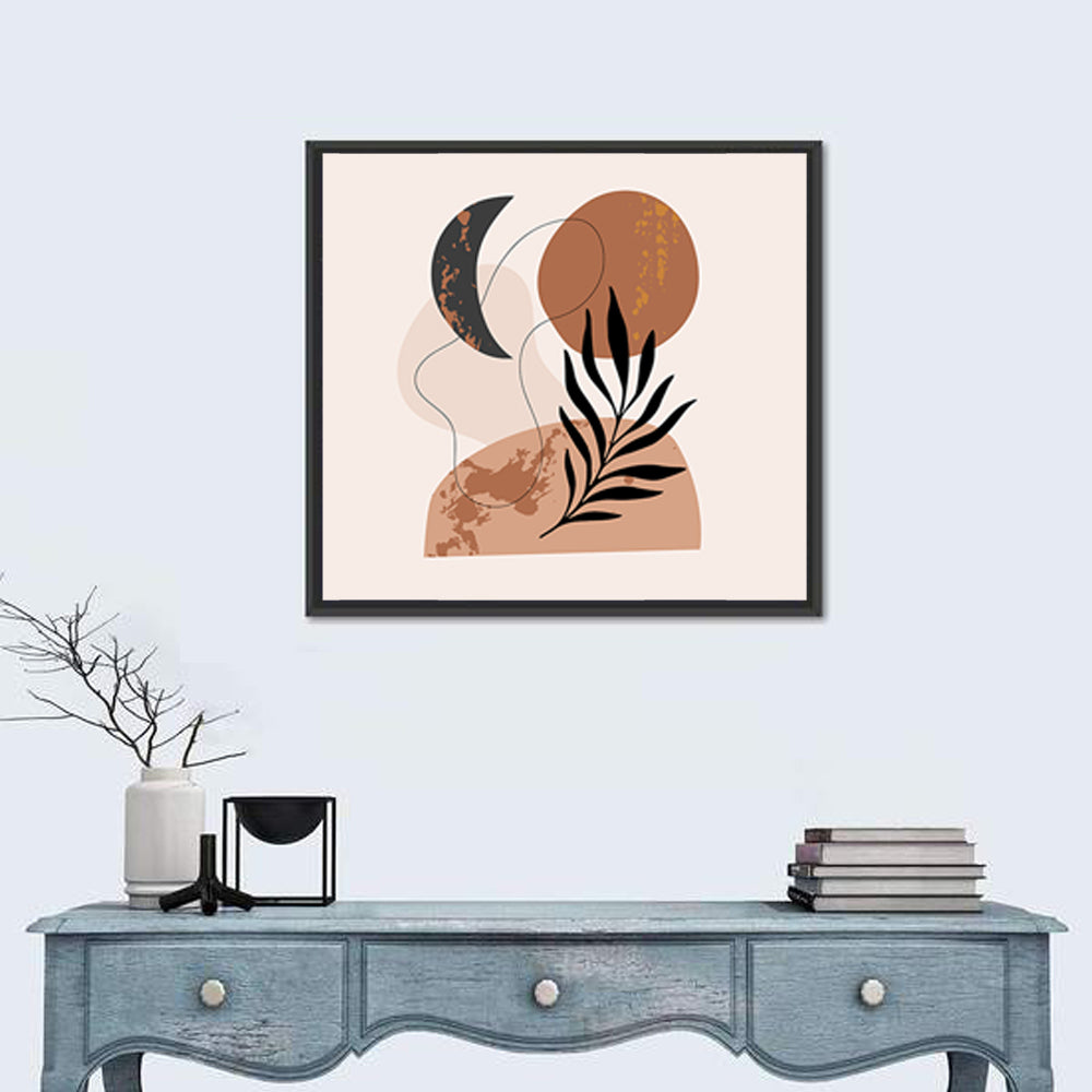 Crescent Moon Botanical Minimalist Wall Art in a room, square