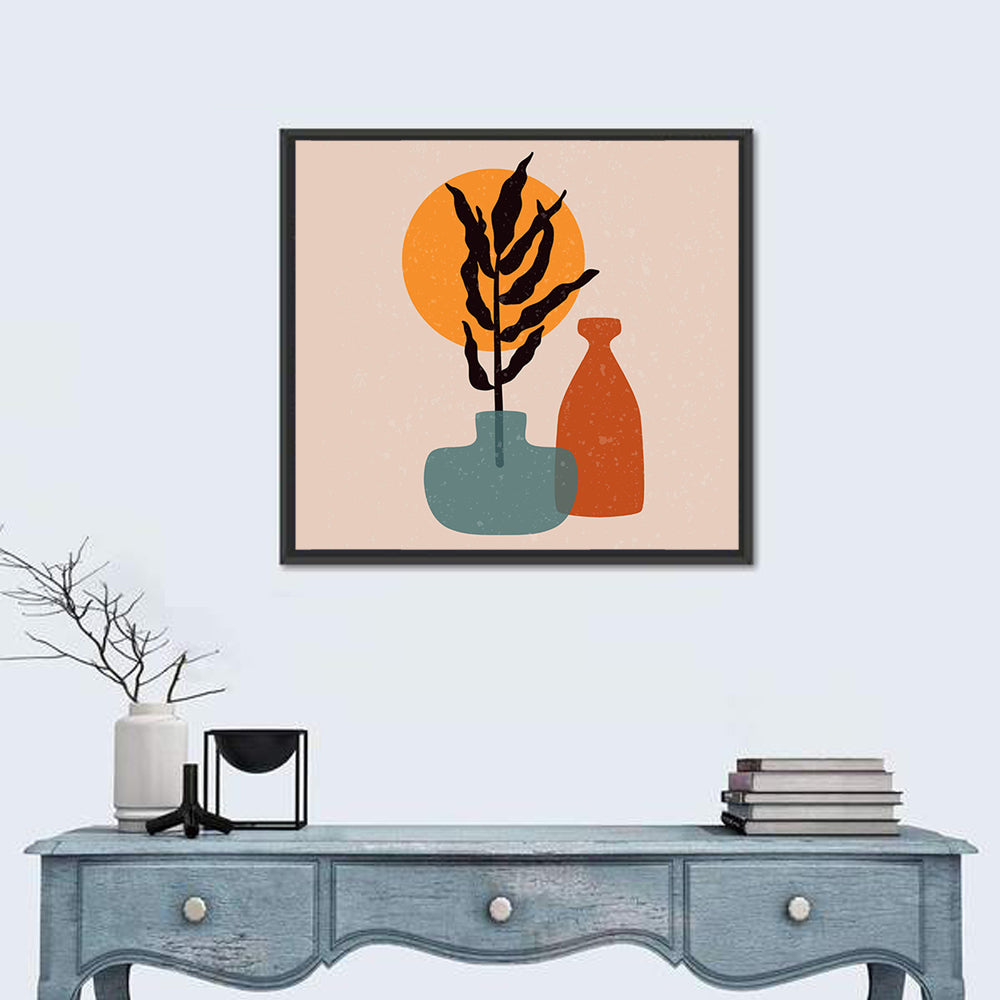 Terracotta Sun Floral Vase Wall Art in a room, square