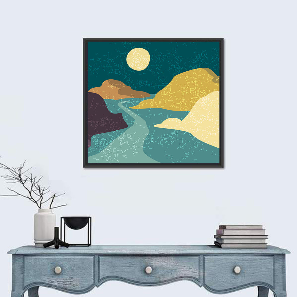 Moonlit Minimalist Mountain Wall Art