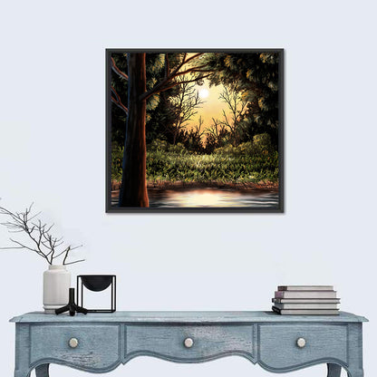 Warm Lake In Woods Wall Art