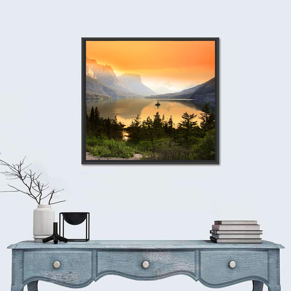 Saint Mary Lake, Wild Goose Island Wall Art in a room, square