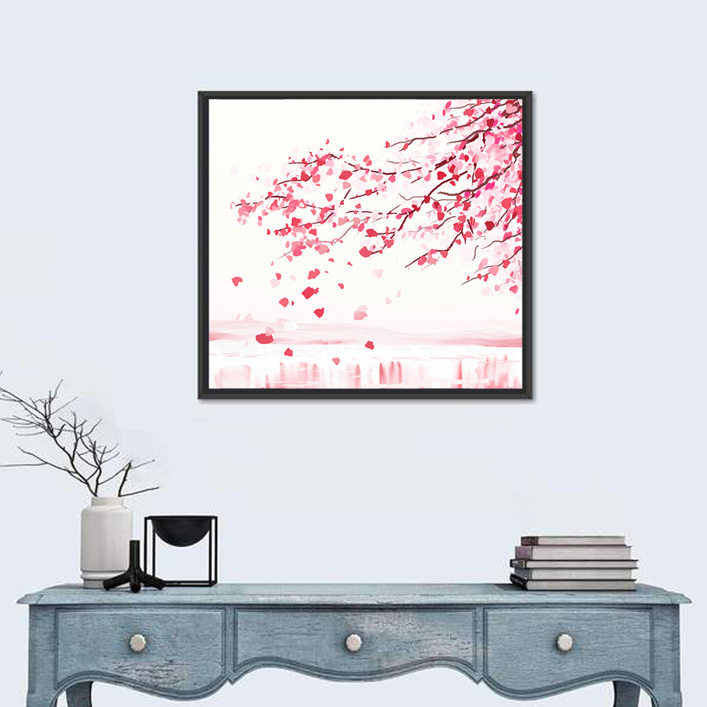 Japanese Cherry Blossom Tree Wall Art in a room, square