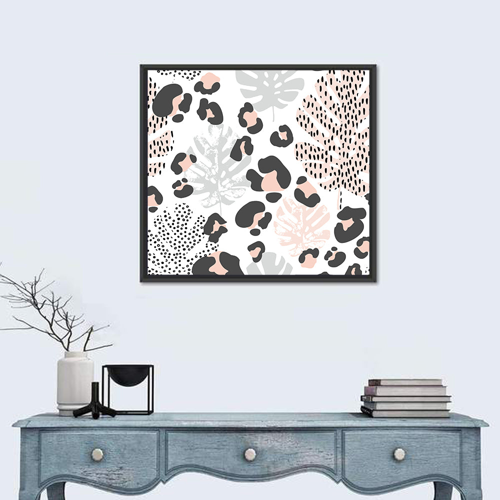 Tropical Leaves Pattern Wall Art in a room, square