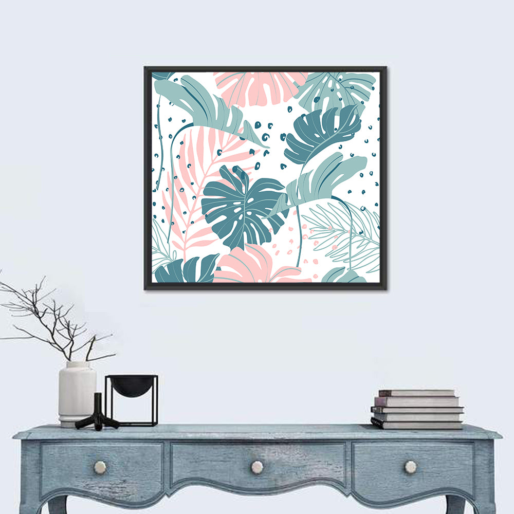 Minimal Tropical Leaf Pattern Wall Art in a room, square