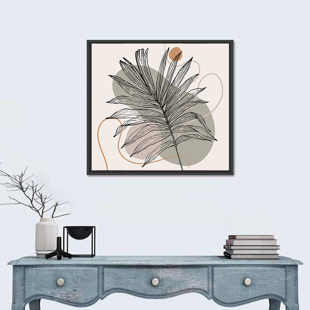 Tropical Palm Leaf Silhouette Wall Art in a room, square