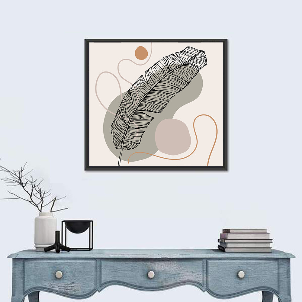 Minimalist Leaf Illustration Wall Art in a room, square